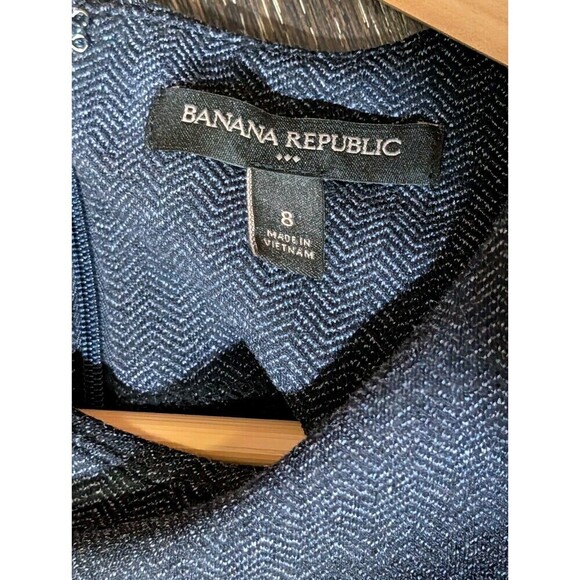 NWOT Banana Republic Dark Navy Blue Herringbone Stretch Sheath Dress 8 Office 93 - Picture 3 of 7
